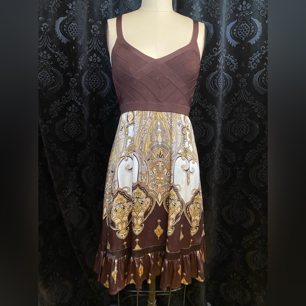 Bebe Elegant Brown and Gold Women's Dress